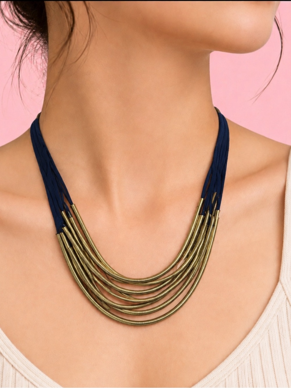 🆕 Antique gold layer necklace with multiple bands with gold chain clasp closure